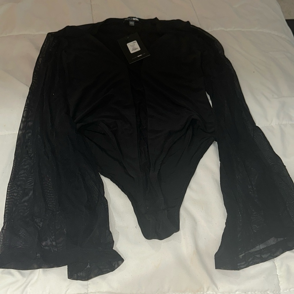 NWT Fashion Nova sheer illusion bodysuit- black. Size Large.